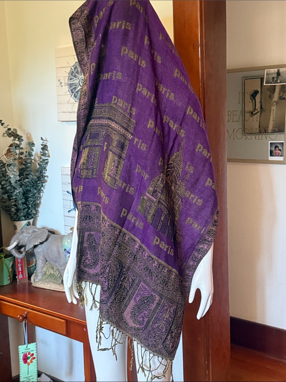 Purple 'Paris' Woven Scarf Shawl long and thick made of viscose